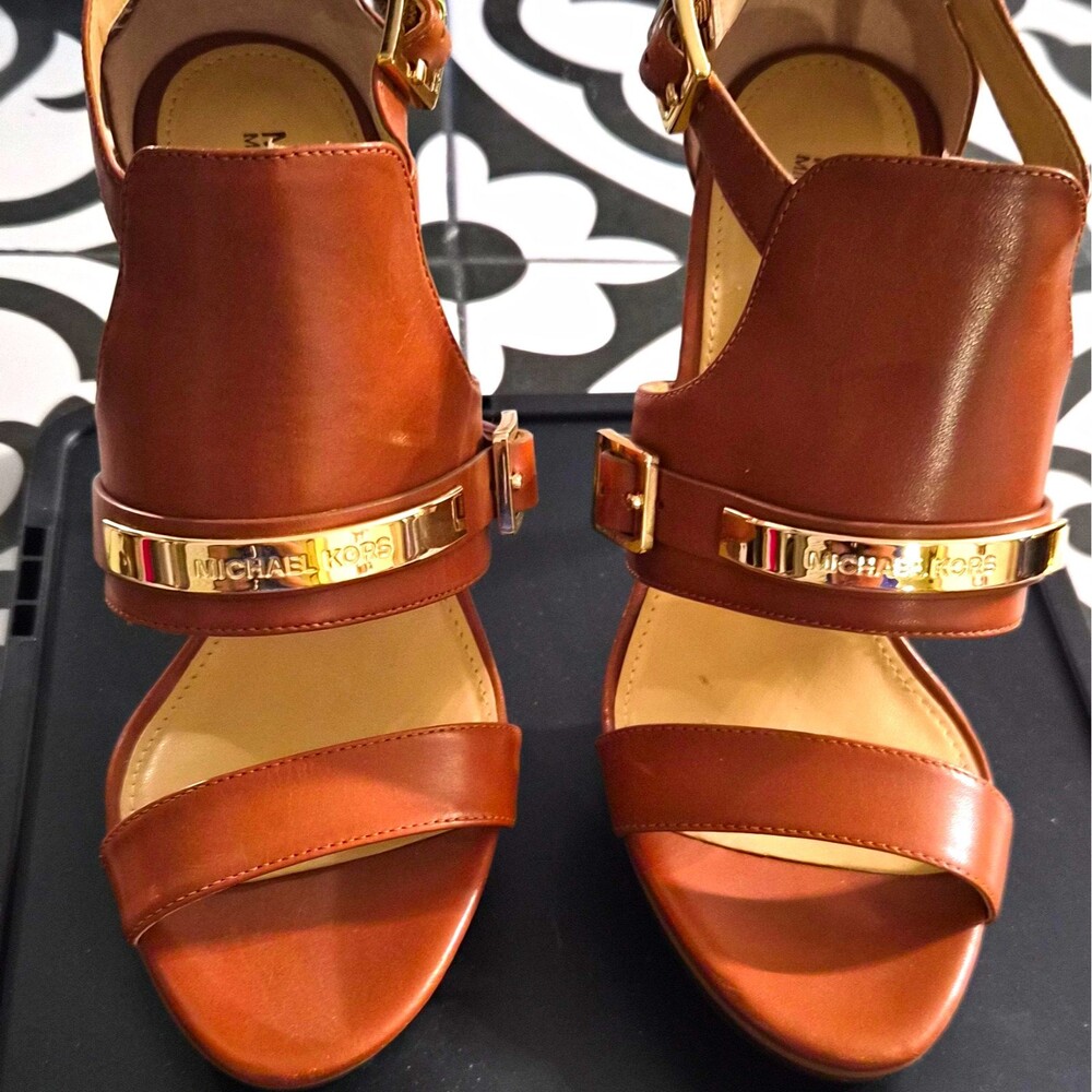 Michael Kors Brown Leather Strappy Ankle Strap Buckle Stiletto Open Toe 7